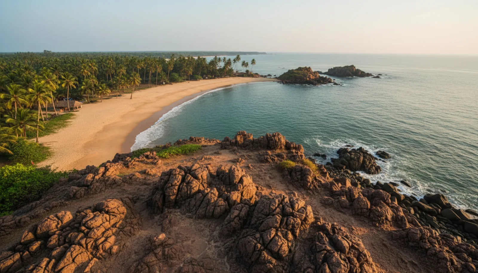 Bhogwe beach below the Nivati fort headland, with the Nivati Rocks offshore where the INS Guldar was scuttled