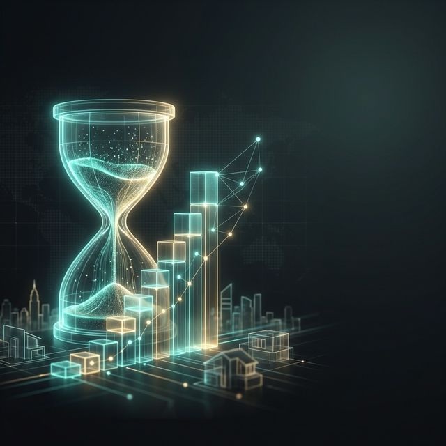 Concept art showing rapid wealth acceleration via infrastructure